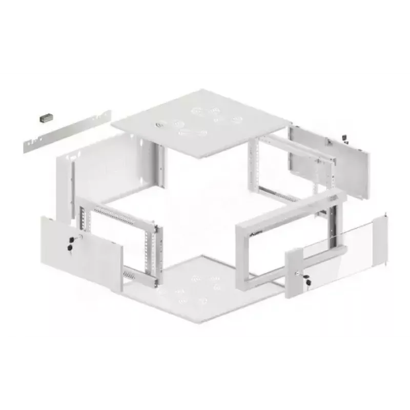 Wandmontierbarer 19-Zoll-4U-Netzwerkschrank LANBERG WAFA-5604-10S, 600 mm Tiefe, grau, Glastür (gefaltet)