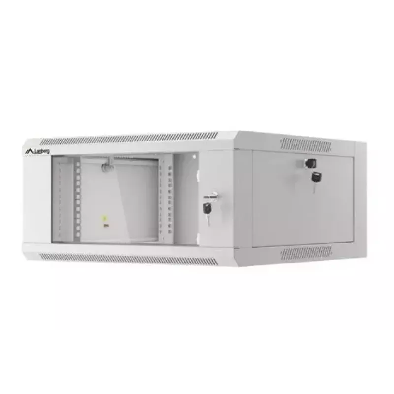 Wandmontierbarer 19-Zoll-4U-Netzwerkschrank LANBERG WAFA-5604-10S, 600 mm Tiefe, grau, Glastür (gefaltet)