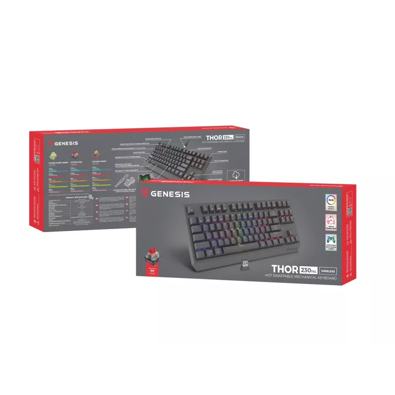 GENESIS Thor 230 TKL Tastatur Gaming USB + RF Wireless + Bluetooth QWERTZ Schwarz