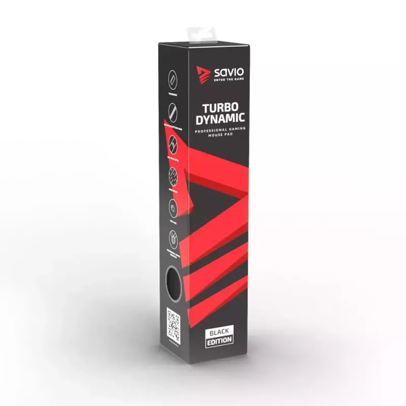 Mauspad SAVIO Schwarz Edition Turbo Dynamic XL — Gaming Stoff/Gummi 900×400×3 mm, genähte Kanten, rutschfeste Unterlage