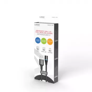 USB 2.0-Kabel SAVIO CL-155, USB A auf austauschbar USB-C / Micro-USB B / Lightning, 2 m, schwarz
