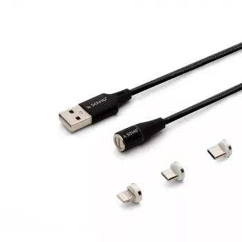 USB 2.0-Kabel SAVIO CL-155, USB A auf austauschbar USB-C / Micro-USB B / Lightning, 2 m, schwarz