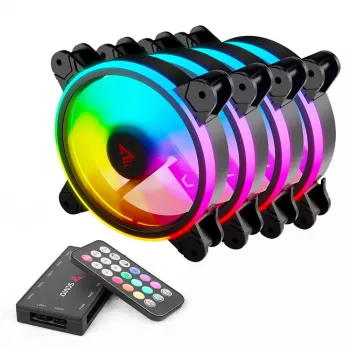 120mm ARGB Gehäuselüfter 4er-Pack SAVIO FAN-01 mit Controller und Fernbedienung, 12 V, 1200 U/min, 25 dB (Schwarz)