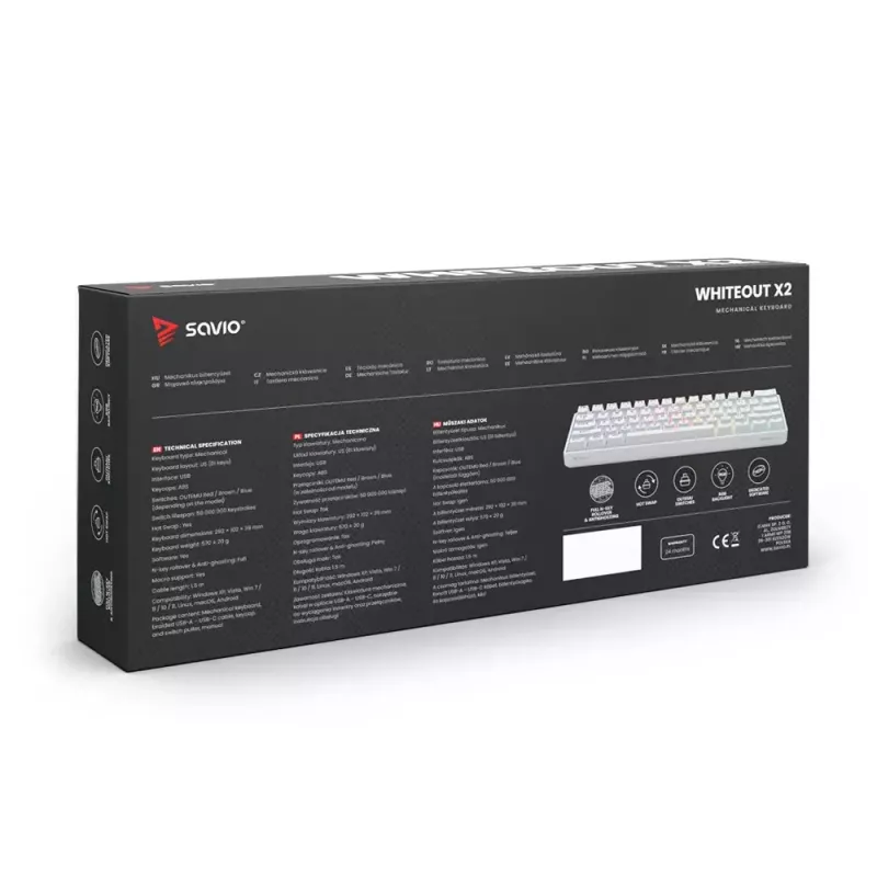 Savio WHITEOUT X2 RED Gaming-Tastatur USB QWERTY Mechanisch 61 Tasten