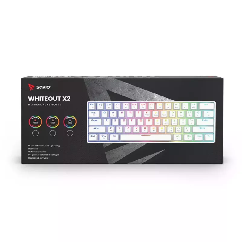 Savio WHITEOUT X2 RED Gaming-Tastatur USB QWERTY Mechanisch 61 Tasten