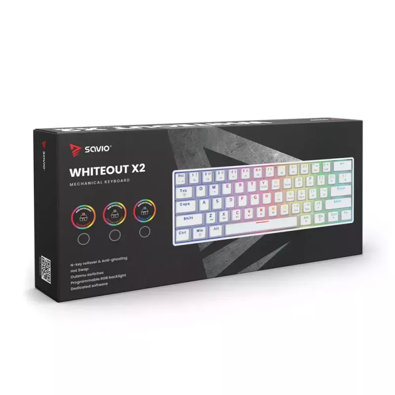 Savio WHITEOUT X2 RED Gaming-Tastatur USB QWERTY Mechanisch 61 Tasten
