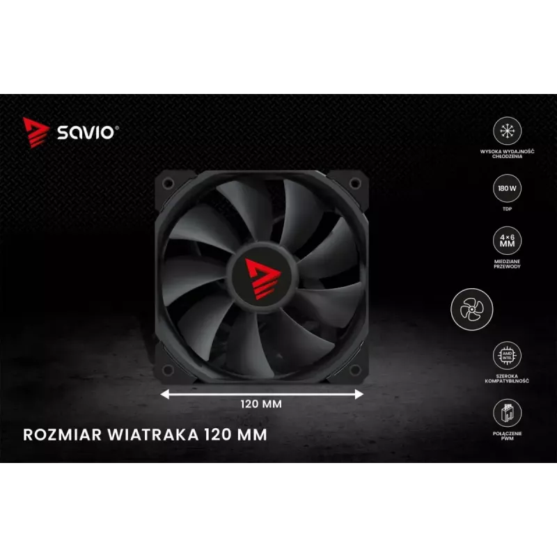 CPU-Luftkühler SAVIO Vortex X2 Schwarz – 120-mm-Lüfter, Höhe 157 mm, PWM, kompatibel mit LGA 2066