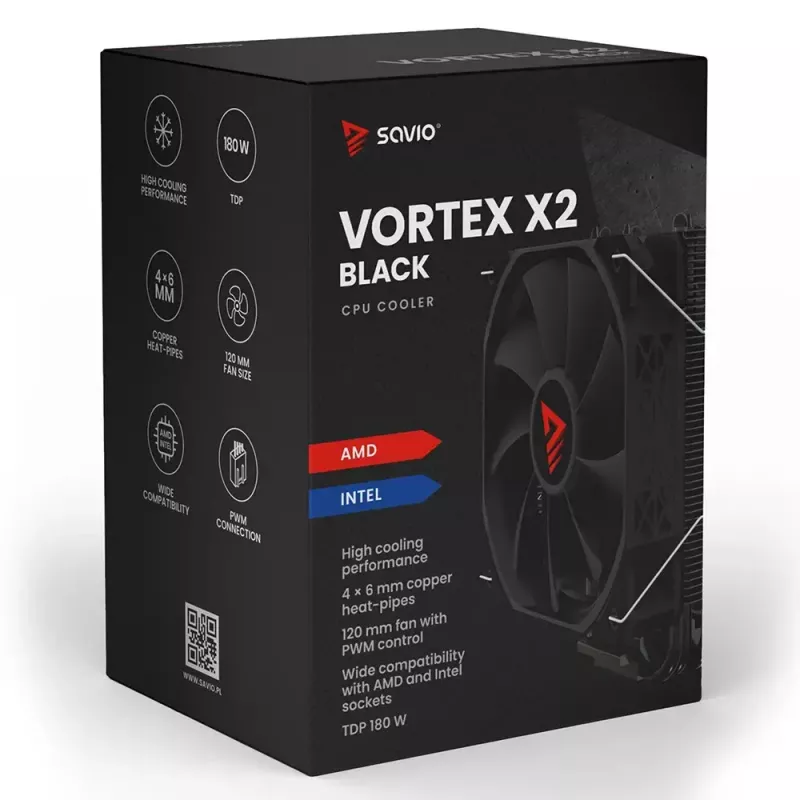 CPU-Luftkühler SAVIO Vortex X2 Schwarz – 120-mm-Lüfter, Höhe 157 mm, PWM, kompatibel mit LGA 2066