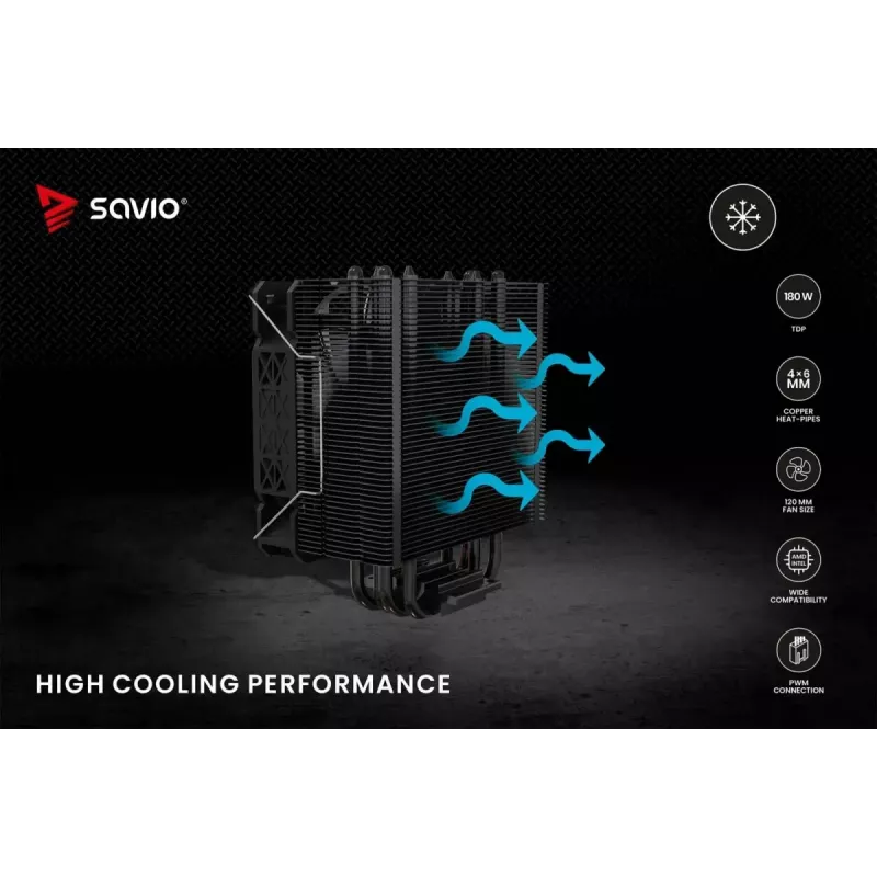 CPU-Luftkühler SAVIO Vortex X2 Schwarz – 120-mm-Lüfter, Höhe 157 mm, PWM, kompatibel mit LGA 2066