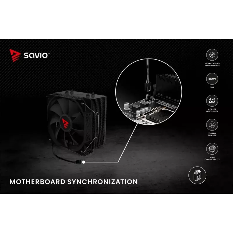 CPU-Luftkühler SAVIO Vortex X2 Schwarz – 120-mm-Lüfter, Höhe 157 mm, PWM, kompatibel mit LGA 2066