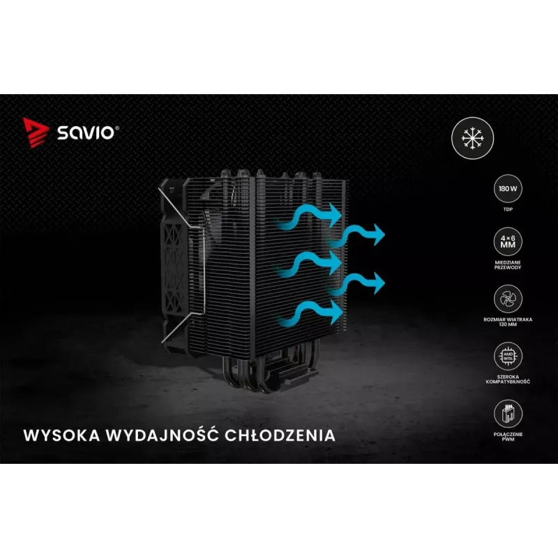 CPU-Luftkühler SAVIO Vortex X2 Schwarz – 120-mm-Lüfter, Höhe 157 mm, PWM, kompatibel mit LGA 2066
