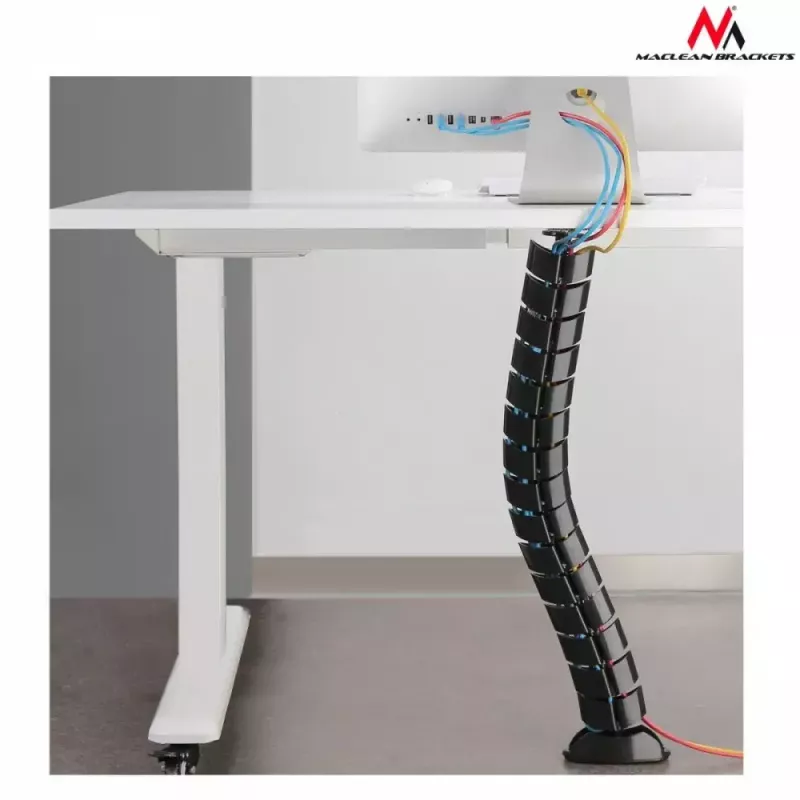 Kabelorganizer MACLEAN MC-768B — schwarze, schreibtischmontierte Kabelmanagement-Wanne