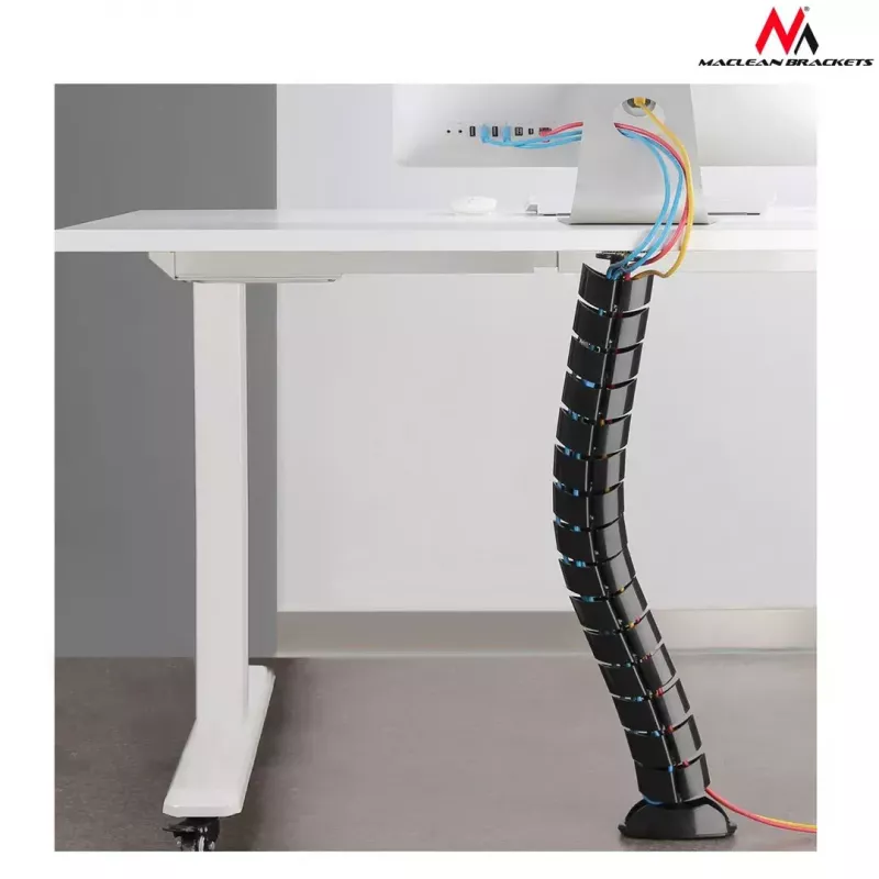 Kabelorganizer MACLEAN MC-768B — schwarze, schreibtischmontierte Kabelmanagement-Wanne