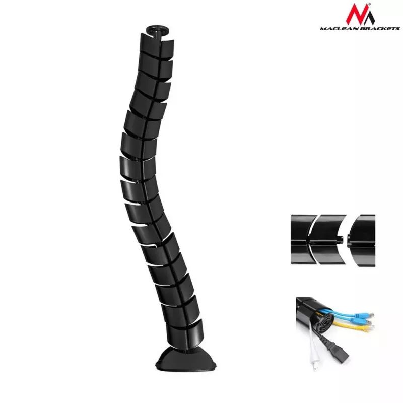 Kabelorganizer MACLEAN MC-768B — schwarze, schreibtischmontierte Kabelmanagement-Wanne
