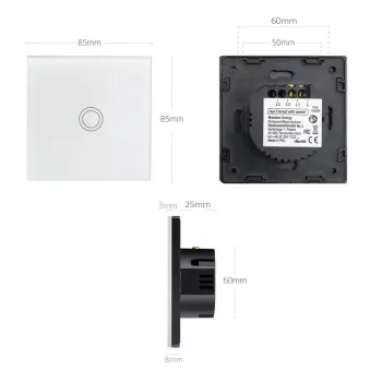 Touch-Lichtschalter MACLEAN MCE703W, Glasfront, 1-fach, 220V