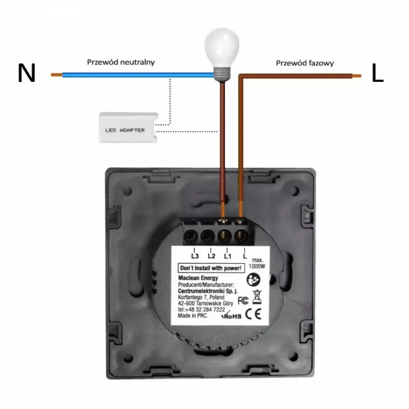 Touch-Lichtschalter MACLEAN MCE703W, Glasfront, 1-fach, 220V