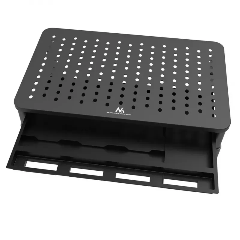 Laptop-Ständer MACLEAN MC-946 für 13–32 Zoll Geräte, 3-stufige Höhe (11/13/15 cm), Schublade, schwarz, bis 20 kg