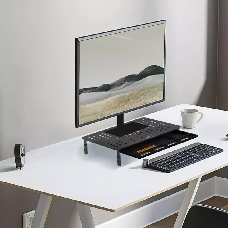 Laptop-Ständer MACLEAN MC-946 für 13–32 Zoll Geräte, 3-stufige Höhe (11/13/15 cm), Schublade, schwarz, bis 20 kg