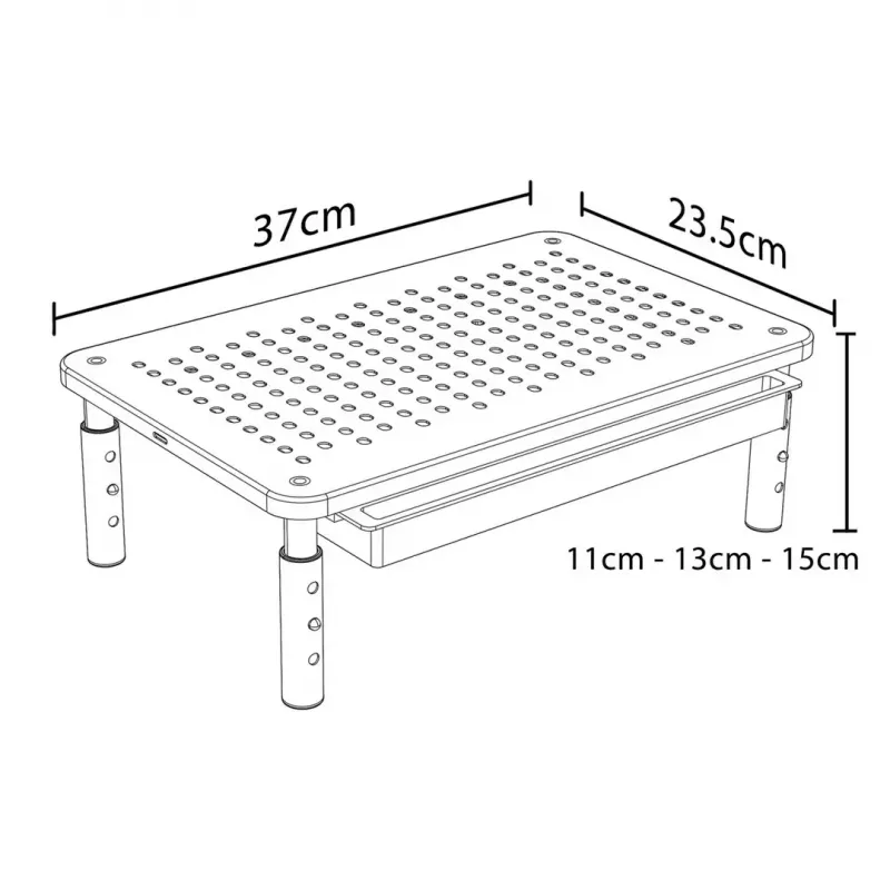 Laptop-Ständer MACLEAN MC-946 für 13–32 Zoll Geräte, 3-stufige Höhe (11/13/15 cm), Schublade, schwarz, bis 20 kg