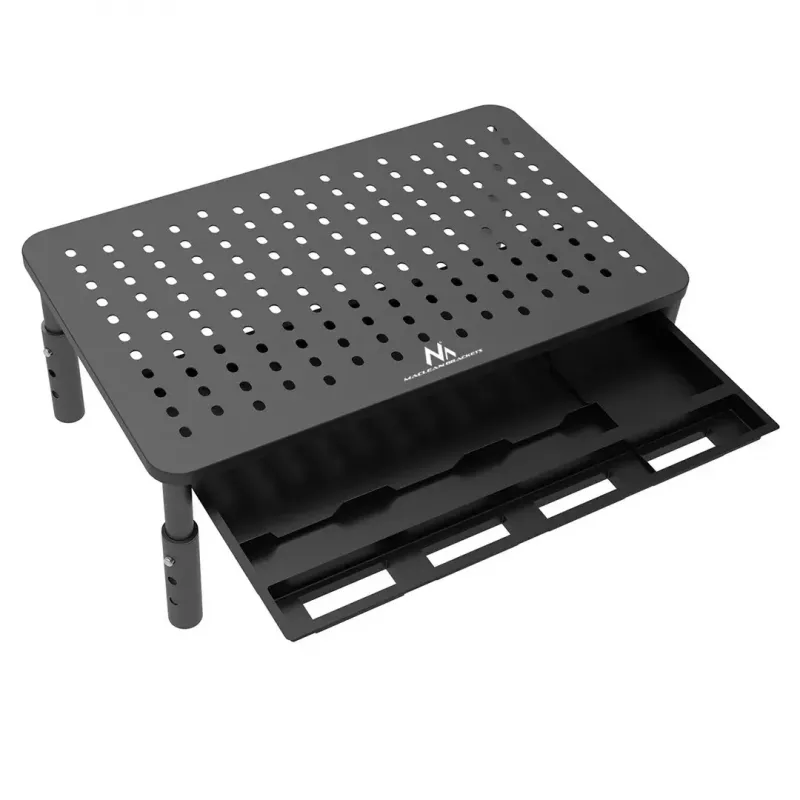 Laptop-Ständer MACLEAN MC-946 für 13–32 Zoll Geräte, 3-stufige Höhe (11/13/15 cm), Schublade, schwarz, bis 20 kg