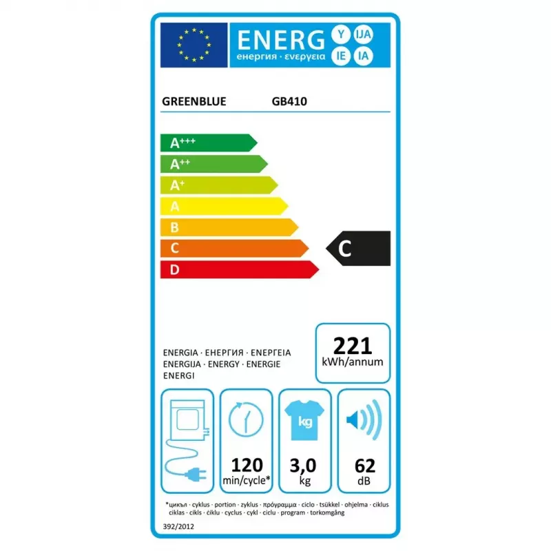 Elektrischer Wäschetrockner GreenBlue GB410 — 3 kg Kapazität, 830 W, Abluft, 5 Trockenprogramme, Energieeffizienzklasse C