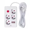 Steckdosenleiste MACLEAN MCE393 W — 4 Steckdosen + 3×USB, 110–240V, 2,1A USB, 2500W, 3 m, weiß