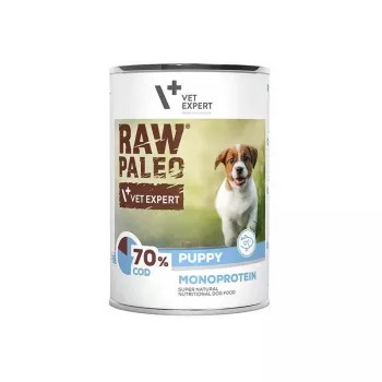 VETEXPERT RAW PALEO Puppy Monoprotein Kabeljau 400 g, getreidefrei, für Junghunde, Dose