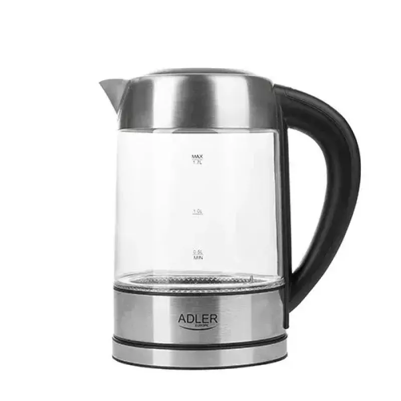 Adler AD 1247 Wasserkocher 1,7 l 2200 W Glaskorpus Edelstahlelemente Schwarz