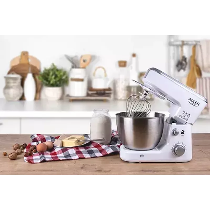 Küchenmaschine Adler AD 4216, 500 W, 4-l-Edelstahlschüssel, weiß