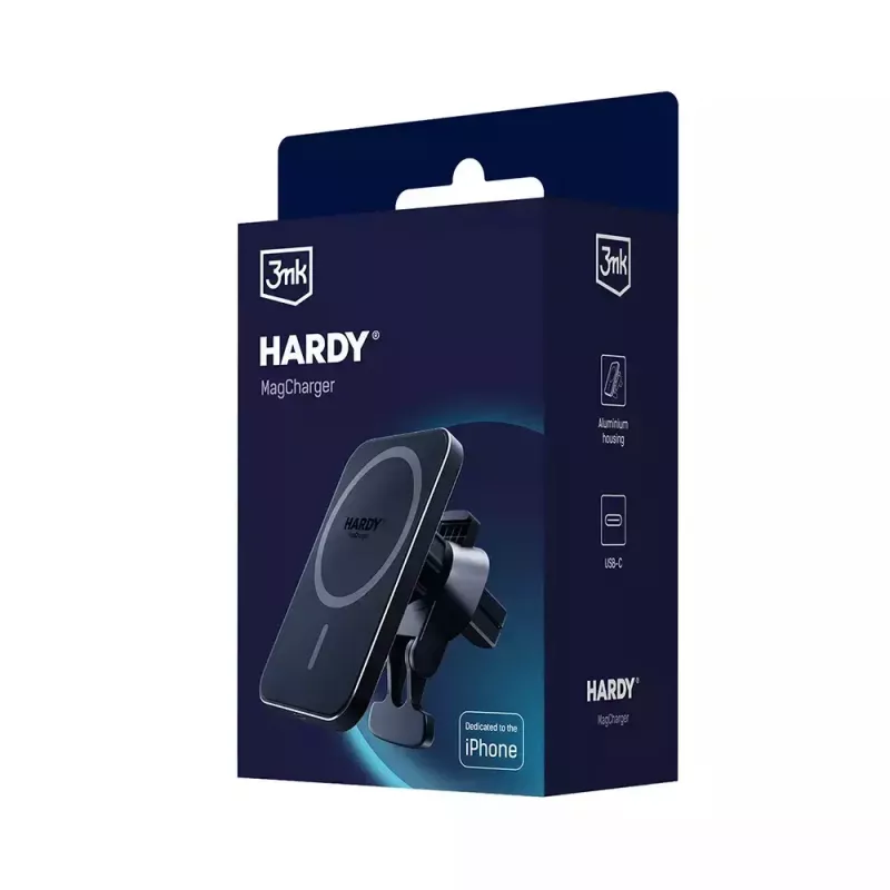 Auto-Wireless-Ladegerät 3MK HARDY MagCharger — Auto USB-C 5/9V, schnelles kabelloses Laden, Schwarz