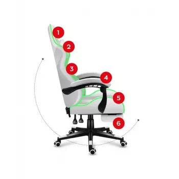 Gaming-Stuhl Huzaro FORCE 4.7 RGB Weiß — gepolsterter Schalensitz aus Stoff, max. Belastung 140 kg, höhenverstellbar 43–53 cm, Neigung 90–140°