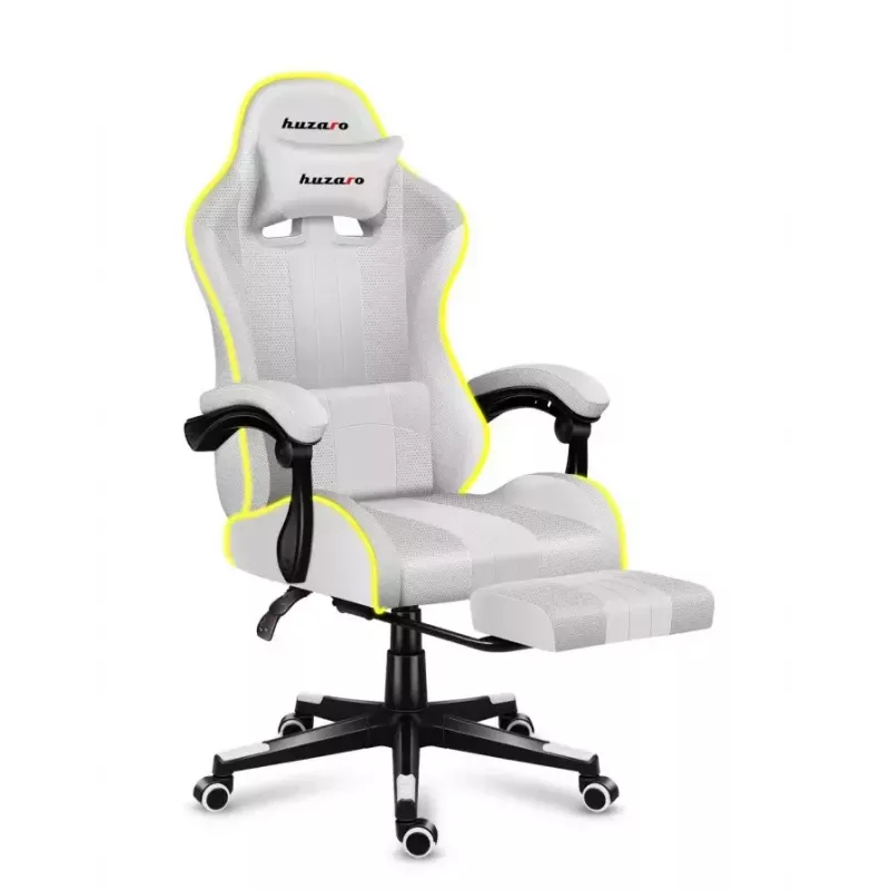 Gaming-Stuhl Huzaro FORCE 4.7 RGB Weiß — gepolsterter Schalensitz aus Stoff, max. Belastung 140 kg, höhenverstellbar 43–53 cm, Neigung 90–140°
