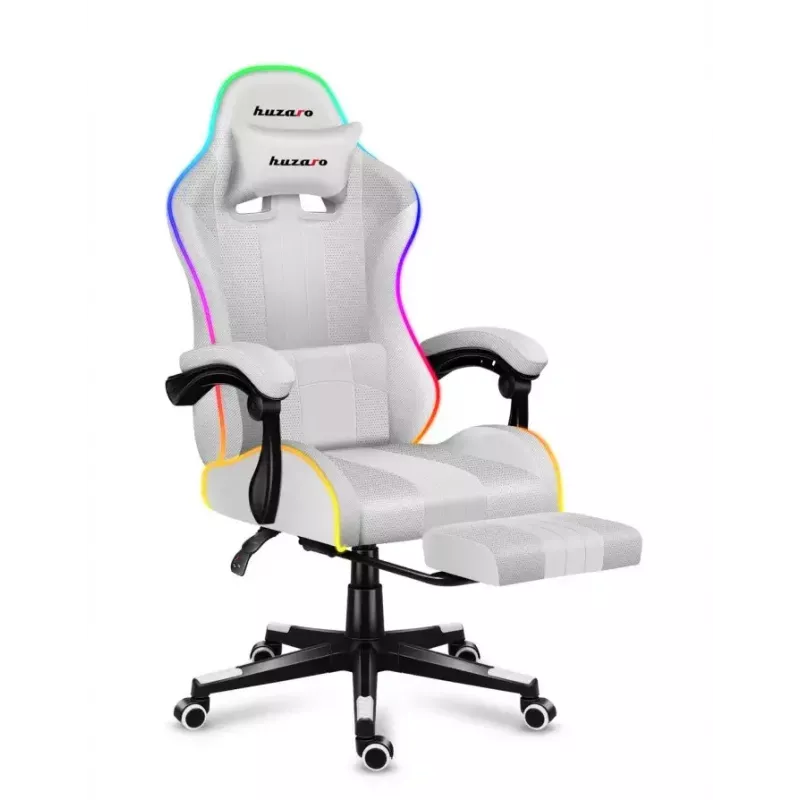 Gaming-Stuhl Huzaro FORCE 4.7 RGB Weiß — gepolsterter Schalensitz aus Stoff, max. Belastung 140 kg, höhenverstellbar 43–53 cm, Neigung 90–140°
