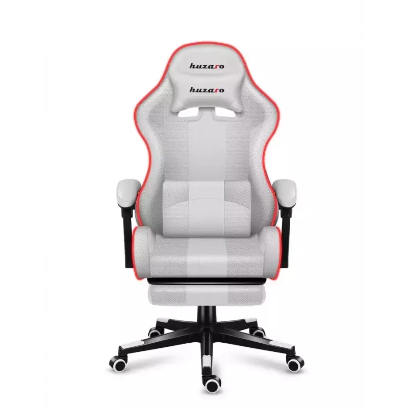 Gaming-Stuhl Huzaro FORCE 4.7 RGB Weiß — gepolsterter Schalensitz aus Stoff, max. Belastung 140 kg, höhenverstellbar 43–53 cm, Neigung 90–140°