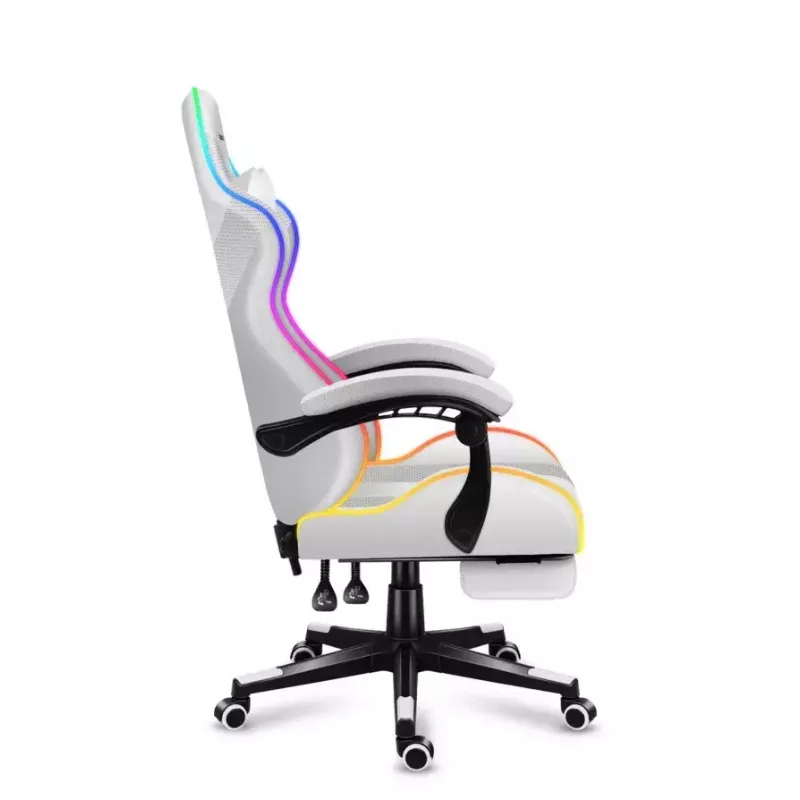 Gaming-Stuhl Huzaro FORCE 4.7 RGB Weiß — gepolsterter Schalensitz aus Stoff, max. Belastung 140 kg, höhenverstellbar 43–53 cm, Neigung 90–140°