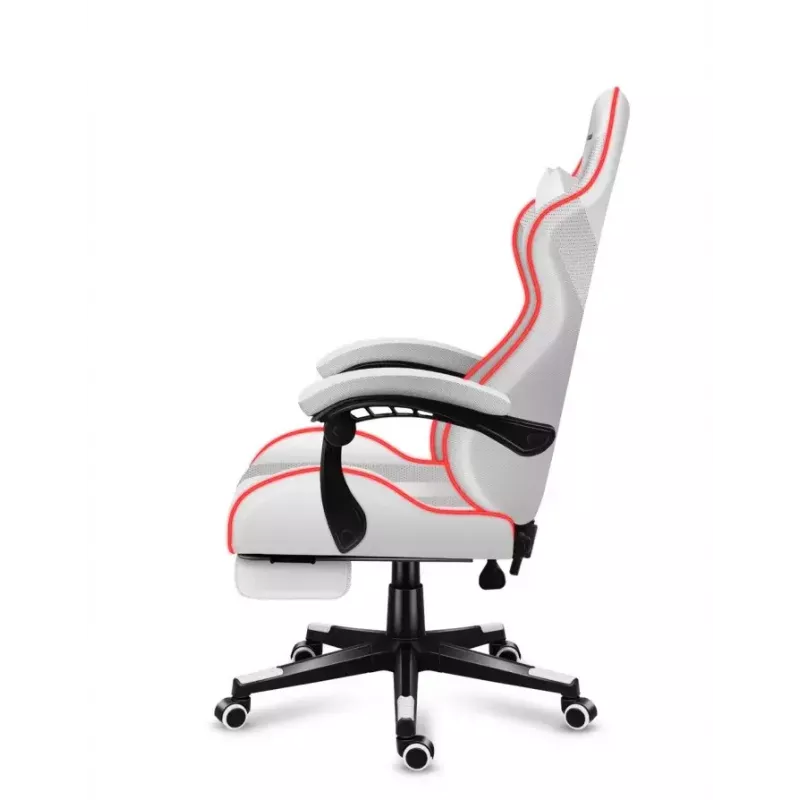 Gaming-Stuhl Huzaro FORCE 4.7 RGB Weiß — gepolsterter Schalensitz aus Stoff, max. Belastung 140 kg, höhenverstellbar 43–53 cm, Neigung 90–140°