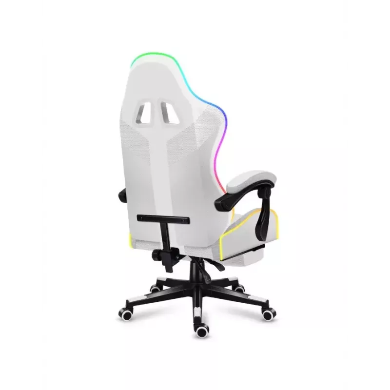 Gaming-Stuhl Huzaro FORCE 4.7 RGB Weiß — gepolsterter Schalensitz aus Stoff, max. Belastung 140 kg, höhenverstellbar 43–53 cm, Neigung 90–140°