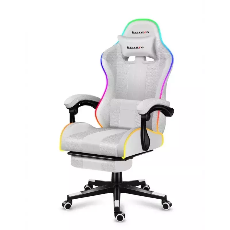 Gaming-Stuhl Huzaro FORCE 4.7 RGB Weiß — gepolsterter Schalensitz aus Stoff, max. Belastung 140 kg, höhenverstellbar 43–53 cm, Neigung 90–140°