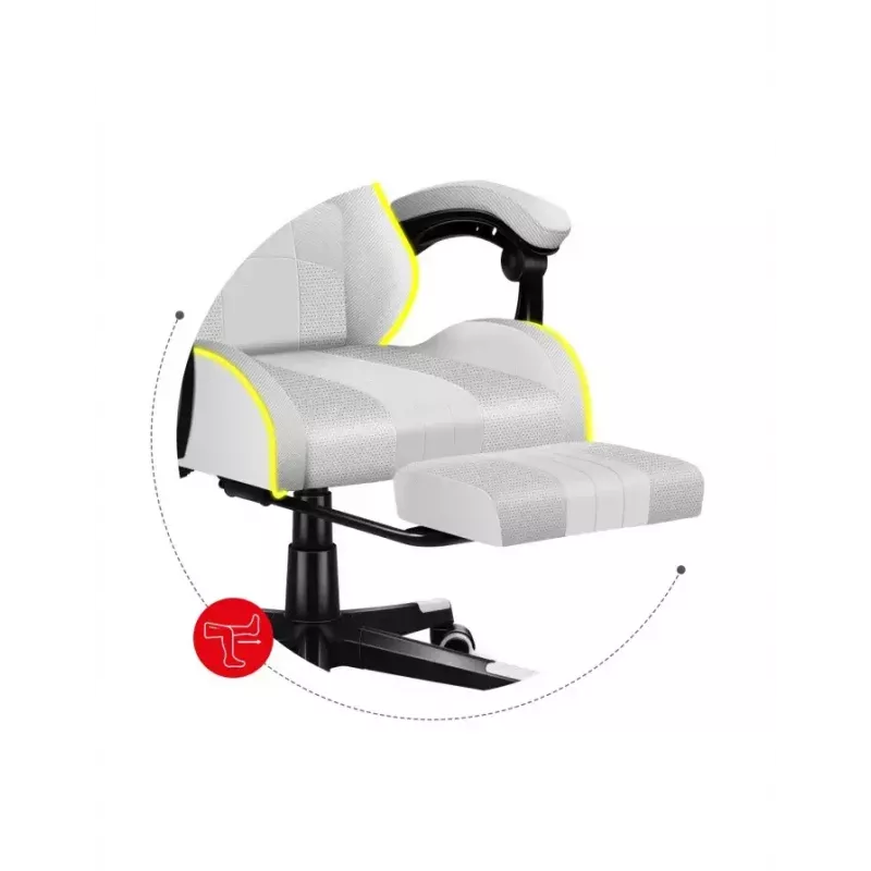 Gaming-Stuhl Huzaro FORCE 4.7 RGB Weiß — gepolsterter Schalensitz aus Stoff, max. Belastung 140 kg, höhenverstellbar 43–53 cm, Neigung 90–140°