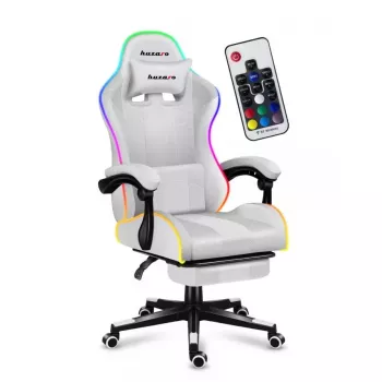 Gaming-Stuhl Huzaro FORCE 4.7 RGB Weiß — gepolsterter Schalensitz aus Stoff, max. Belastung 140 kg, höhenverstellbar 43–53 cm, Neigung 90–140°