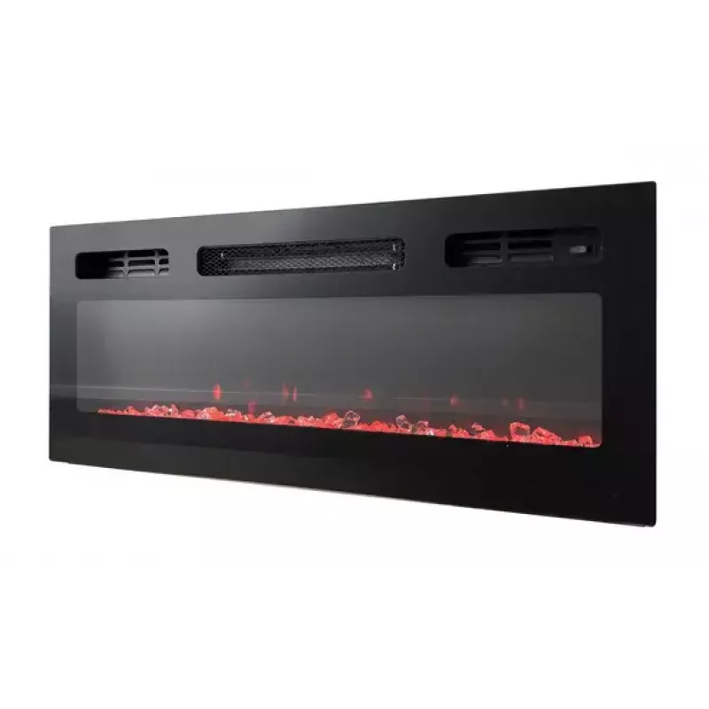 TV-Schrank Cama Meble EVA mit elektrischem Kamin 180×40×52 cm, weißer Korpus, glänzend weiße Türen, MDF-Oberplatte