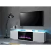 TV-Schrank Cama Meble EVA mit elektrischem Kamin 180×40×52 cm, weißer Korpus, glänzend weiße Türen, MDF-Oberplatte