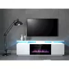 TV-Schrank Cama Meble EVA mit elektrischem Kamin 180×40×52 cm, weißer Korpus, glänzend weiße Türen, MDF-Oberplatte