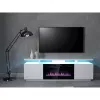 TV-Schrank Cama Meble EVA mit elektrischem Kamin 180×40×52 cm, weißer Korpus, glänzend weiße Türen, MDF-Oberplatte