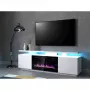 TV-Schrank Cama Meble EVA mit elektrischem Kamin 180×40×52 cm, weißer Korpus, glänzend weiße Türen, MDF-Oberplatte