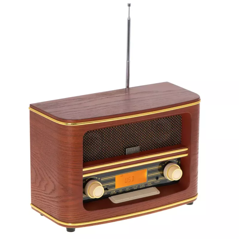 Tragbares Radio Adler AD 1187 – FM, 10 W RMS, LCD-Anzeige, braun, 300×140×210 mm