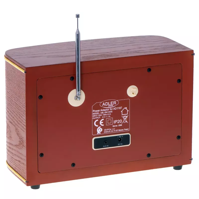 Tragbares Radio Adler AD 1187 – FM, 10 W RMS, LCD-Anzeige, braun, 300×140×210 mm