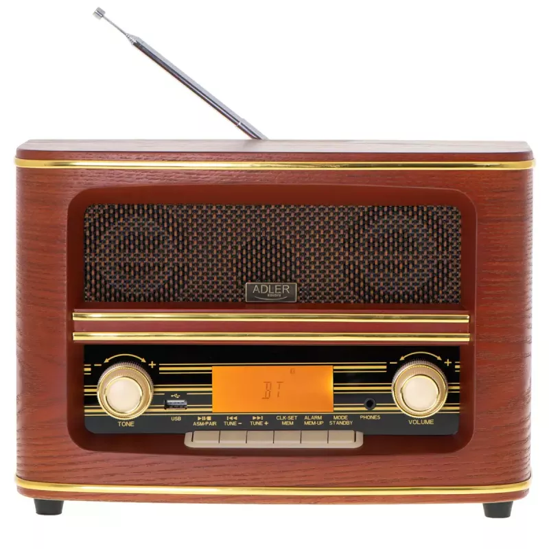 Tragbares Radio Adler AD 1187 – FM, 10 W RMS, LCD-Anzeige, braun, 300×140×210 mm