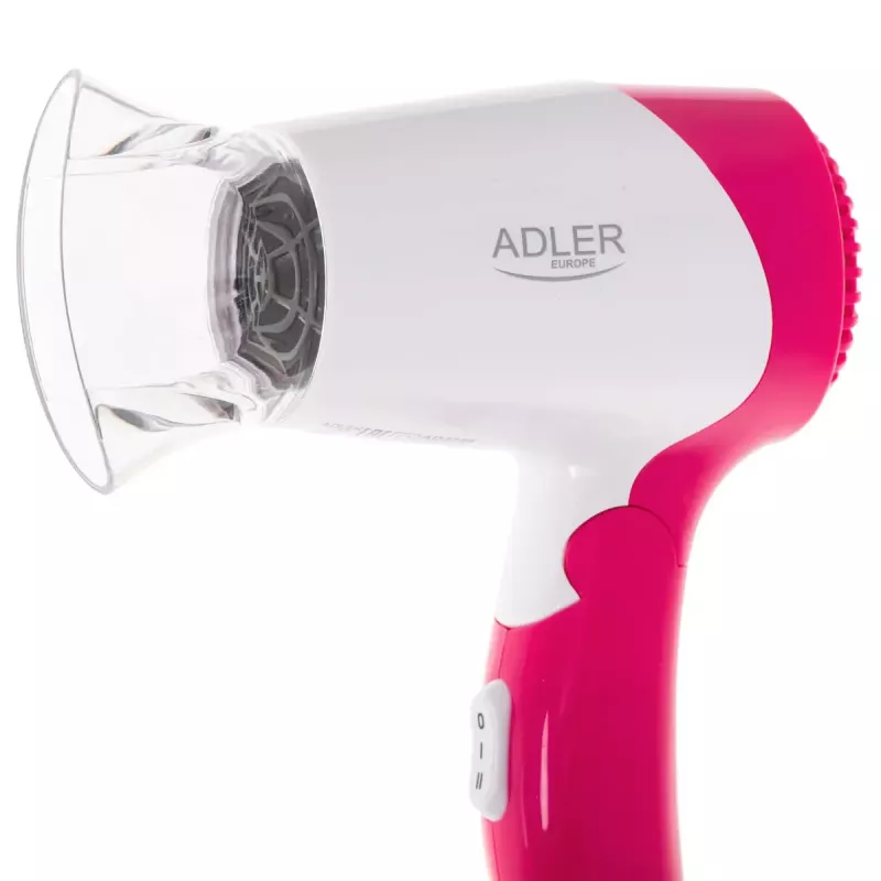 Haartrockner Adler AD 2259 — 1200 W, 2 Geschwindigkeiten, klappbarer Griff, Frisierdüse, pink/weiß