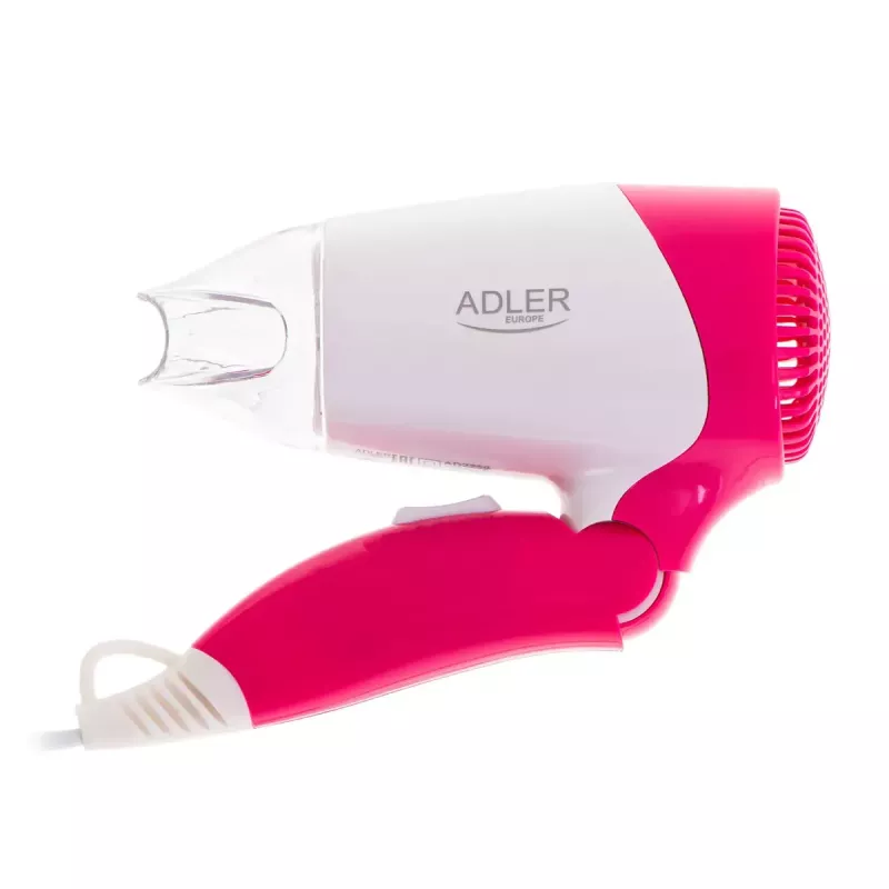Haartrockner Adler AD 2259 — 1200 W, 2 Geschwindigkeiten, klappbarer Griff, Frisierdüse, pink/weiß